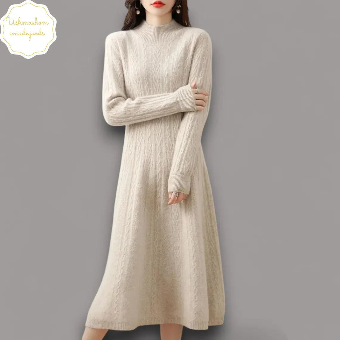 100% Merino Wool Women's Long Knitted Turtleneck Dress | Wool Sweater | Office Wear Autumn Winter Fashion | Warm Stylish Skirt Clothing