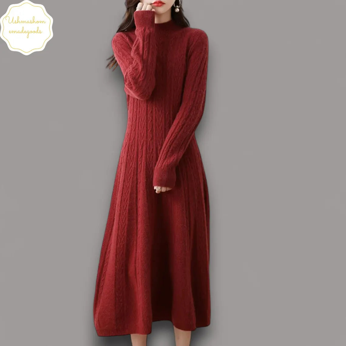 100% Merino Wool Women's Long Knitted Turtleneck Dress | Wool Sweater | Office Wear Autumn Winter Fashion | Warm Stylish Skirt Clothing